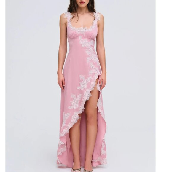 NWT $429 FOR LOVE AND LEMONS CLEMENCE PINK SATIN MAXI GOWN DRESS SIZE XL - Picture 1 of 13